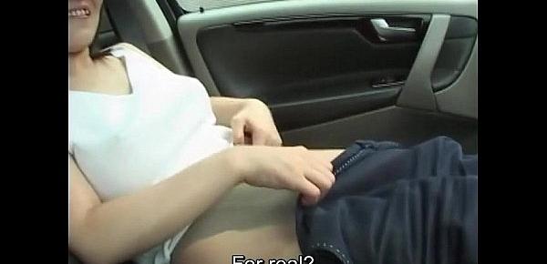  Subtitled pale and curvy Japanese wife masturbation in car
